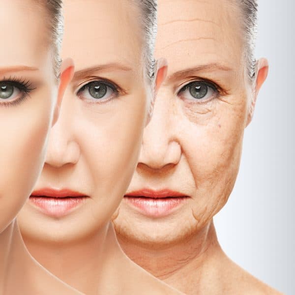 different stages of ageing in a woman's face