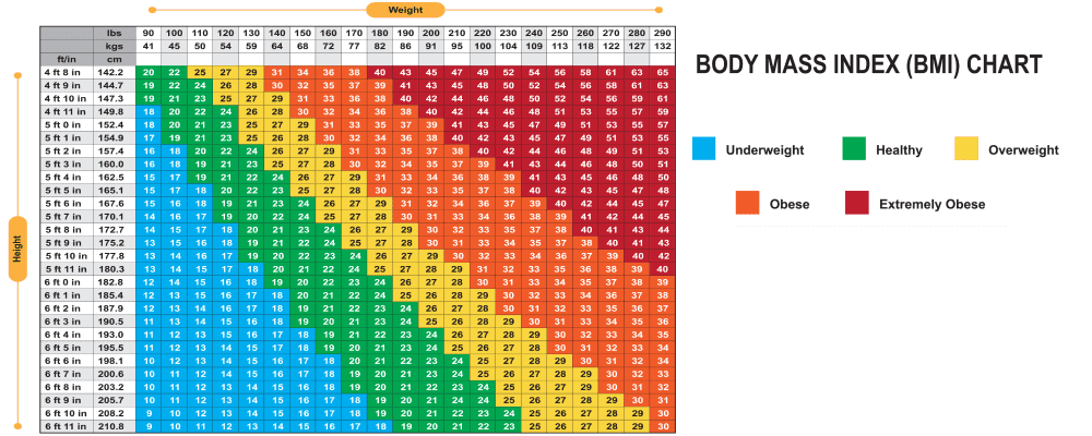 body mass index BMI chart for weight loss clinic and medical treatments