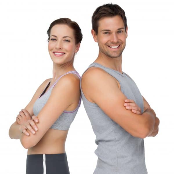 healthy young man and woman show toned bodies