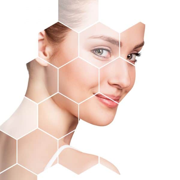 beautiful woman's face in honeycombs