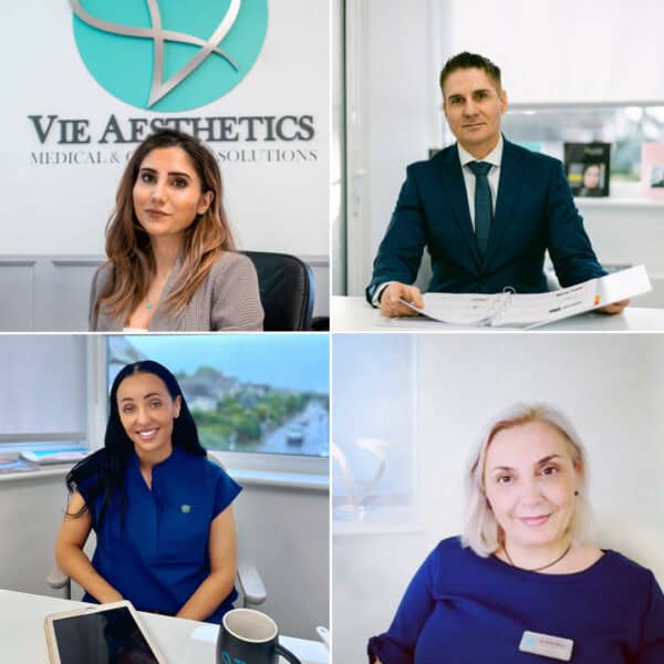 doctors and nurses at vie aesthetics medical team Dr Ioannis Liakas Dr Eleni Maria Liaka ANP Nicola Wookey Dr Maria Minou