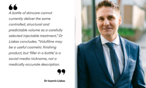 Dr Liakas explains that 'filler in a bottle’ is a social-media nickname, not a medically accurate description.
